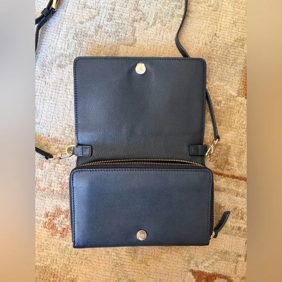 Tory Burch Black Pebbled Leather Embossed Logo Crossbody - Picture 3 of 12